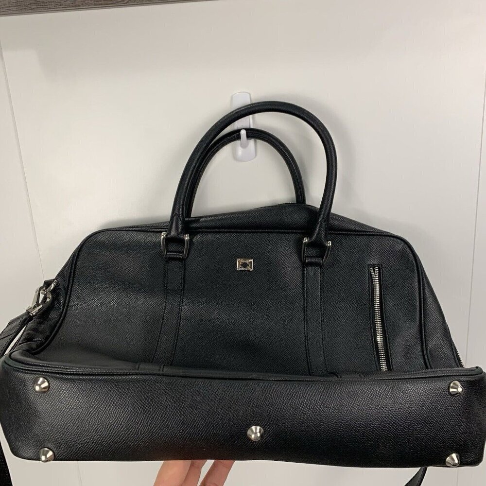 Pineider Black Leather City Chic 2-Handle Large Satchel Bag Briefcase *flaw* - Picture 3 of 16